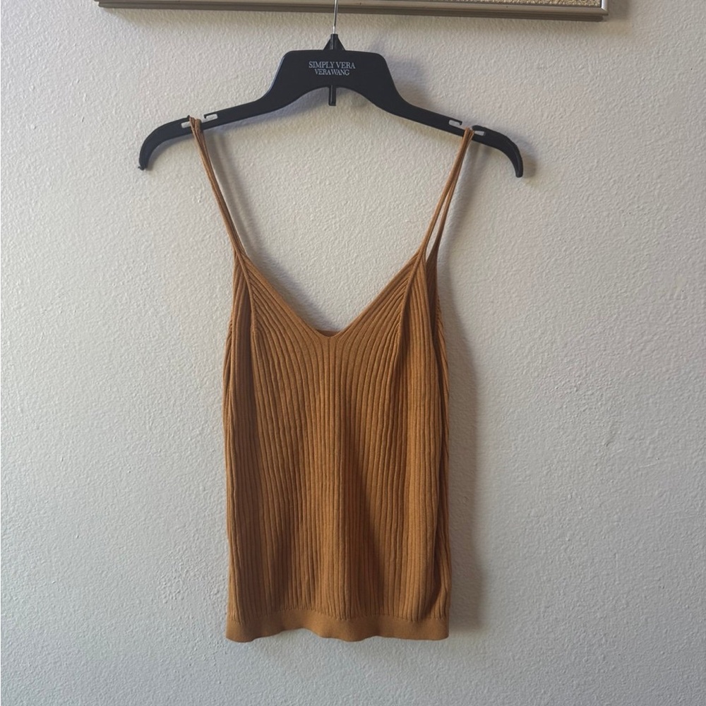 Anthropologie ribbed knit cami tank top in mustard camel size S
